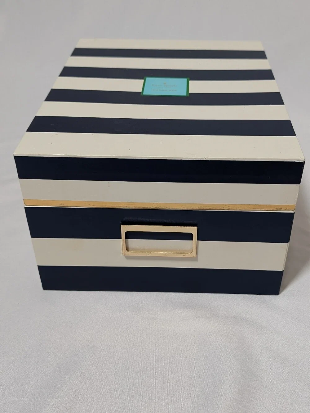 Kate Spade New York Navy Stripe Nesting Storage Box Gold Accent